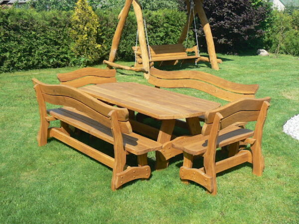 Rustic oak outdoor table set