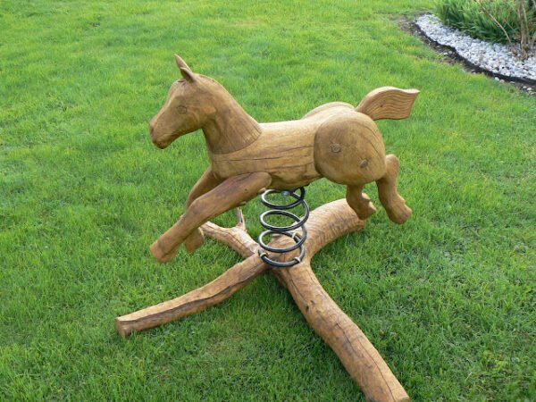 Rustic company wooden horse swing left