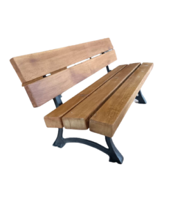 Oak bench with back rest it has cast iron legs