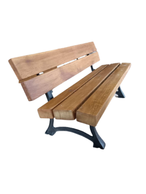 Oak bench with back rest it has cast iron legs
