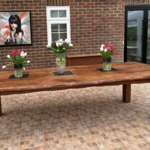 Solid oak dining table and benches